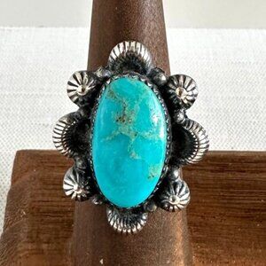 Native American Navajo Sterling Silver Turquoise Ring Size 6 1/4